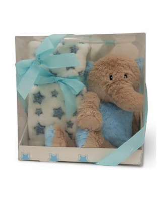 Bebi ćebe plavo + igracka slon bbo