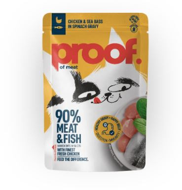 Hrana za mačke piletina i riba u sosu od spanaća 85g Proof